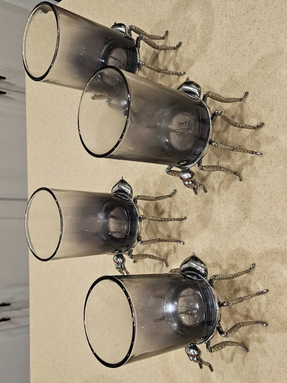 4 HALLOWEEN METAL SCARY SPIDER RED EYES WATER BAR GLASS GOBLET CANDLE HOLDER